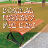 Bright orange reading bench in park.