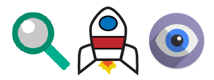 Magnified glass, rocket and eye clipart
